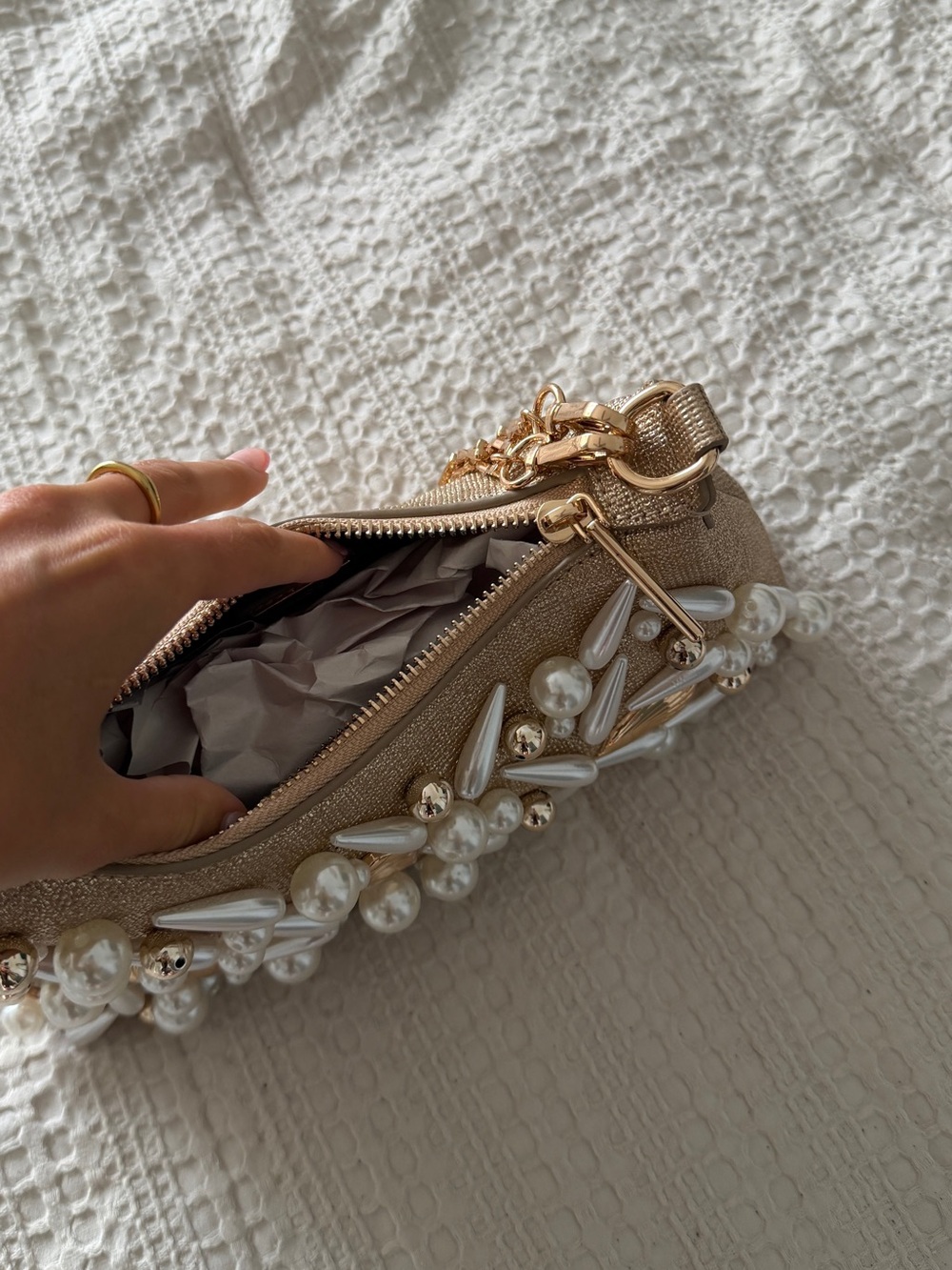 ALDO Pearl-Embellished Gold Shoulder Bag - Picture 3 of 4